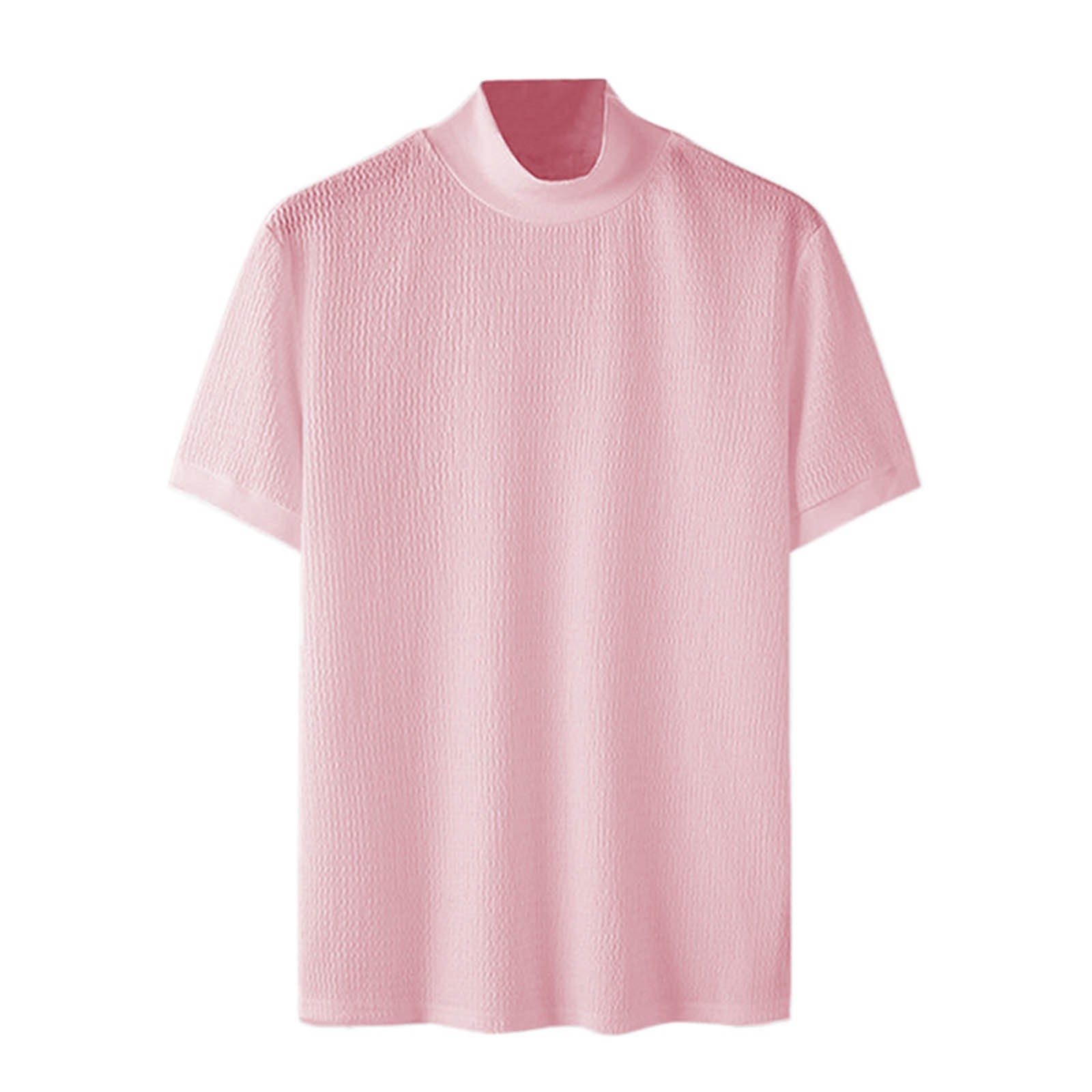 thumbnail image 5 of Camiseta de manga corta con cuello alto de punto para hombre - Diseño plisado de color liso, poliéster, informal/casual, lavable a máquina, 5 of 5